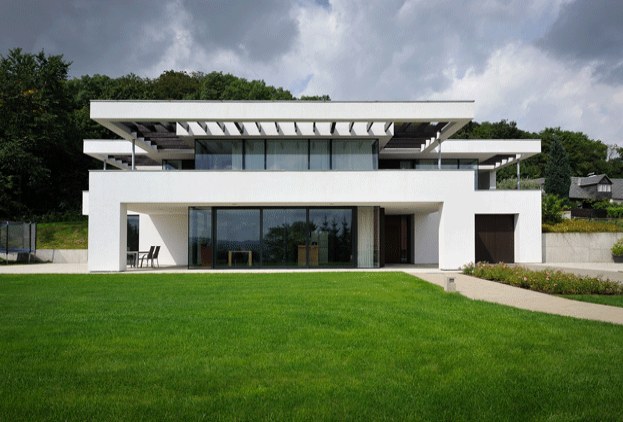 Aluminium Fenster-modernes-Wohnhaus-Frontansicht