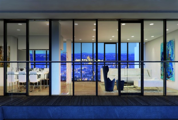 Aluminium Fenster-Wohnzimmer-mit-bodentiefen-Fenstern